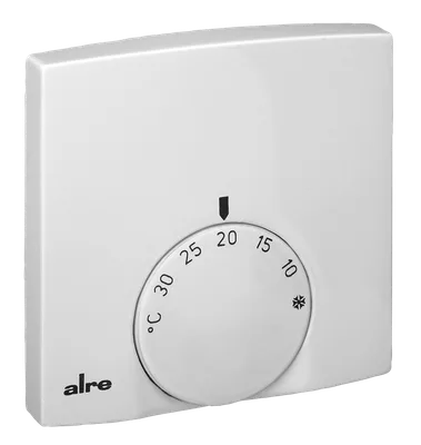 Alre RTBSB-201.000-20 Room thermostat, surface-mounted super flat, 5…30…°C, 230V AC, 2(1)A, NC contact, traffic/studio white RAL 9016