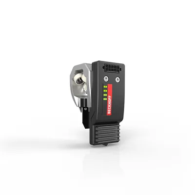 Beckhoff AT8300-1100-0100 NCT electronics, with housing, mounted on AT9014-1070-0550 mover, basic electronics