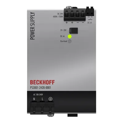 Beckhoff PS3001-2420-0001 Power supply PS3000; output: 24 V DC, 20 A; input: AC 100…240 V/DC 110…150 V, 1-phase