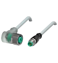 Pepperl+Fuchs V1-W-E2-2M-PUR-V3-G Cordset M12 socket angled A-coded LED 4-pin to M8 plug straight A-coded 3-pin, PUR cable grey