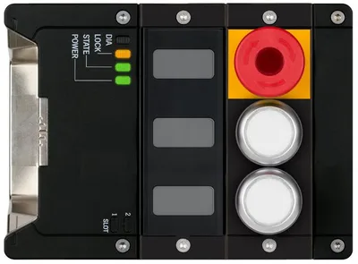 Euchner MGB2-I-MLI-U-YB1A1-LA-L-165564 Interlocking module MGB2-I-MLI (2 pushbuttons, emergency stop, door hinge on left)