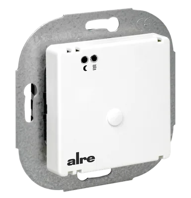 Alre FETR 101.700#07 Underfloor temperature controller with remote sensor, flush-mounted, 10-60…°C, cover 50x50mm, pure white, gloss, internal setting