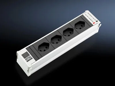 Rittal DK 7856.191 DK PSM socket module, for modular PSM power distribution Occupies 1 slot in the busbar CH (type J, SEV 1011), 4 x T23, 5-way, black, WHD 52 x 250 x 45 mm