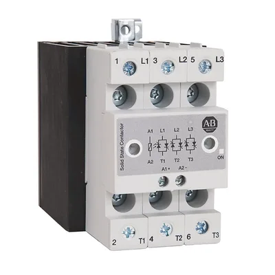 Allen Bradley 156-C2P75NCDD Three Phase Solid State Contactor with two switched poles 75 amps @ 40 C 600 volts AC maximum with DC control 5 to 32 V DC DC controlled cooling fan