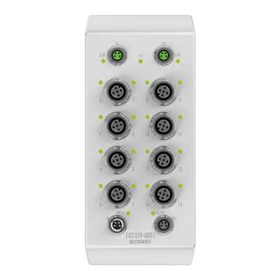 Beckhoff EQ2339-0022 EtherCAT Box, 16-channel digital combi, 24 V DC, 3 ms, 05 A, M12, stainless steel