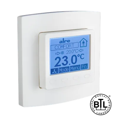 Alre KTRBUu217.456#21 BACnet room controller flush-mounted, 230V AC, alre frame, cover 50x50mm, pure white, gloss