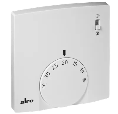 Alre RTBSB-201.065 Room thermostat, surface-mounted super flat, 5…30…°C, 230V AC, 2(1)A, two-way contact, heating/cooling switch