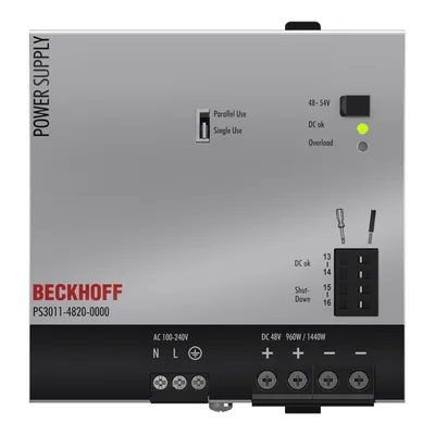 Beckhoff PS3011-4820-0000 Power supply PS3000; output: 48 V DC, 20 A; input: AC 100…240 V, 1-phase