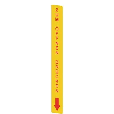 Pizzato VF AP-A1AGR04 Yellow adhesive in PC, rectangular 300x32 mm, red writing "ZUM OFFNEN DRUCKEN"